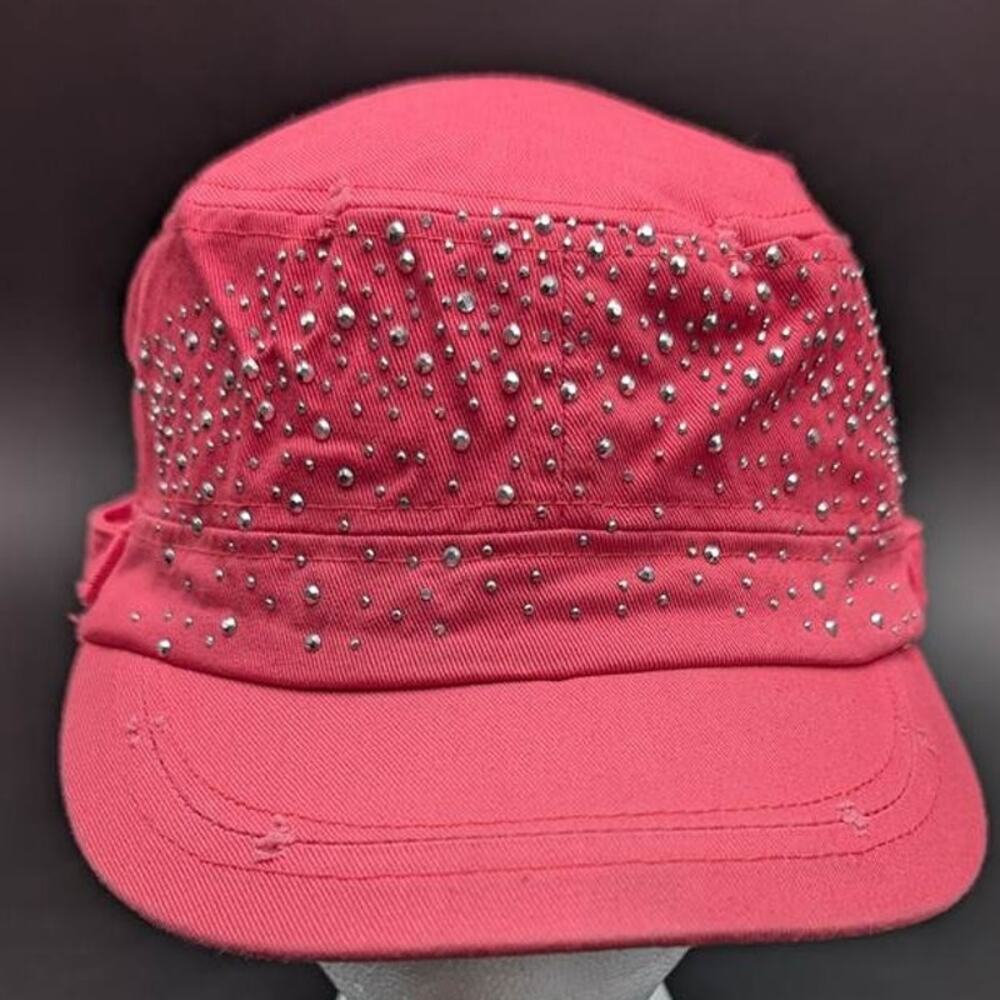 Pugs Military Hat Cap Womens One size Shelby Pink Studs Elastic Band Y2K Retro
